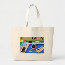 Pool Party Labradors Fun Painting Grote Tote Bag