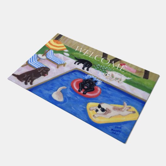 Pool Party Labradors Leuk Schilderen Deurmat (Schuin)
