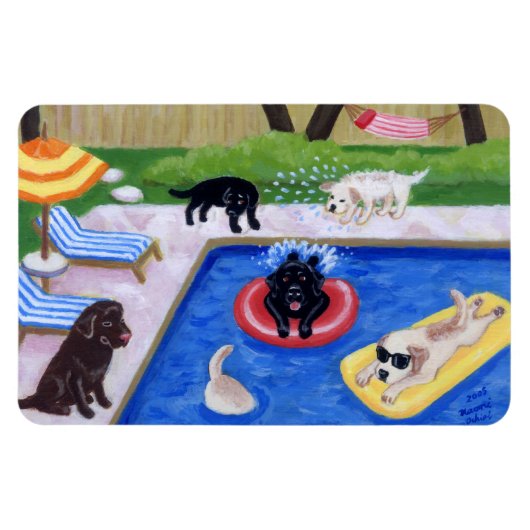 Pool Party Labradors Leuk Schilderen Magneet (Horizontaal)