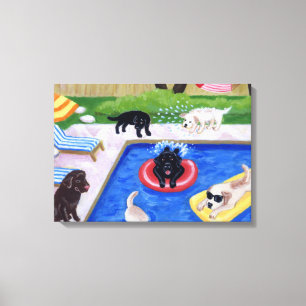 Pool party Labradors (nieuw) Canvas Afdruk
