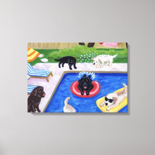 Pool party Labradors (nieuw) Canvas Afdruk (Voorkant)