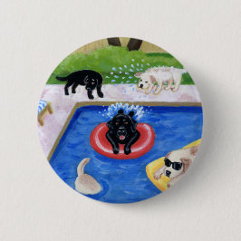 Pool Party Labradors Ronde Button 5,7 Cm