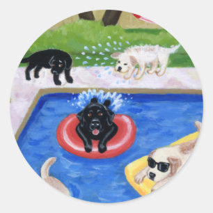 Pool Party Labradors Ronde Sticker