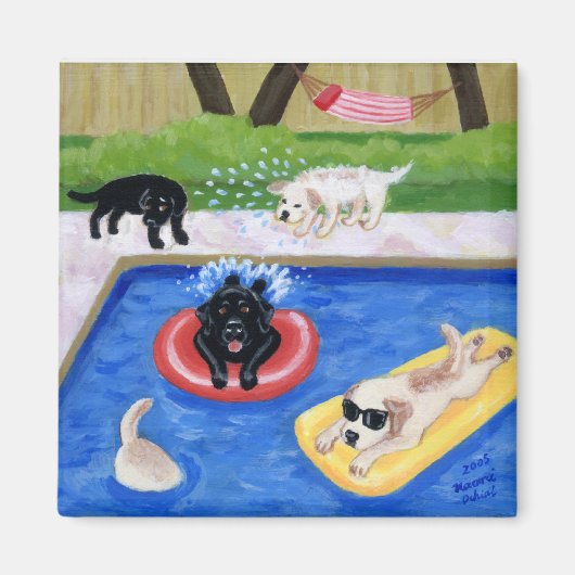 Pool Party Labradors schilderen Magneet (Voorkant)