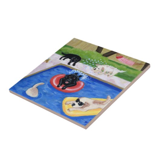 Pool Party Labradors schilderen Tegeltje (Zijkant)