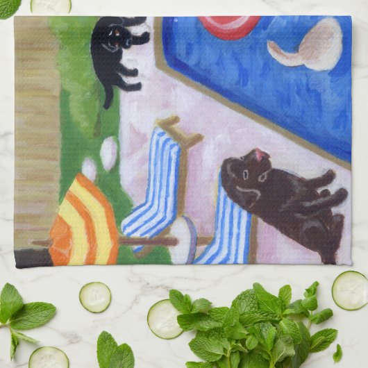 Pool Party Labradors schilderen Theedoek (Gevouwen)