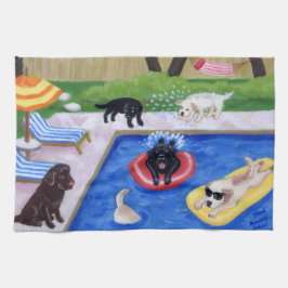 Pool Party Labradors schilderen Theedoek