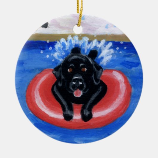 Pool Party Labradors Schilderversiering Keramisch Ornament (Voorkant)