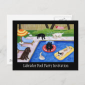 Pool Party Labradors Uitnodiging Briefkaart (Voorkant / Achterkant)