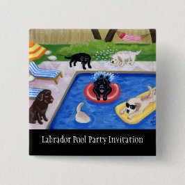 Pool Party Labradors Vierkante Button 5,1 Cm