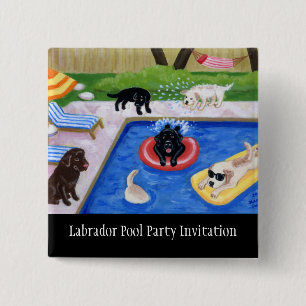 Pool Party Labradors Vierkante Button 5,1 Cm