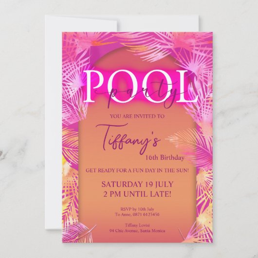 Pool Party Malibu Verjaardag Kaart (Voorkant)