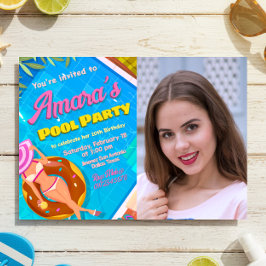Pool Party - Meisje met Foto Uitnodiging