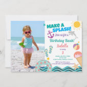 Pool party meisje verjaardag foto uitnodiging (Voorkant)