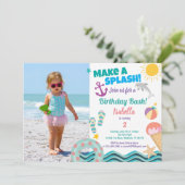 Pool party meisje verjaardag foto uitnodiging (Staand voorkant)