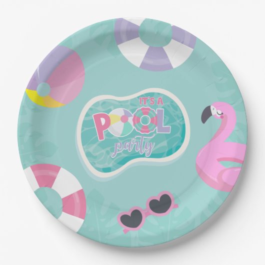 Pool party Meisje Verjaardag Papieren Bordje (Voorkant)