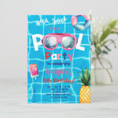 Pool party meisje verjaardag uitnodiging, zwembad  kaart (Staand voorkant)