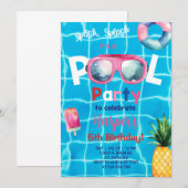 Pool party meisje verjaardag uitnodiging, zwembad  kaart (Voorkant / Achterkant)