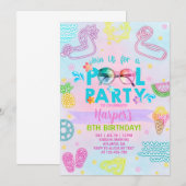 Pool party meisje verjaardag uitnodiging, zwembad kaart (Voorkant / Achterkant)