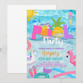 Pool party meisje verjaardag uitnodiging, zwembad  kaart (Voorkant / Achterkant)