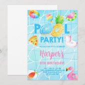 Pool party meisje verjaardag uitnodiging, zwembad  kaart (Voorkant / Achterkant)