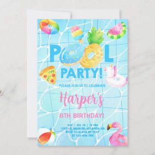 Pool party meisje verjaardag uitnodiging, zwembad  kaart