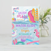 Pool party meisje water slide bash uitnodigen. kaart (Staand voorkant)