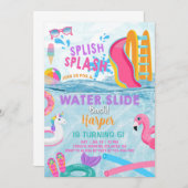 Pool party meisje water slide bash uitnodigen. kaart (Voorkant / Achterkant)