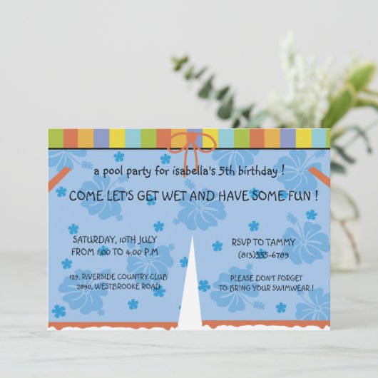 Pool party - meisjes verjaardagsuitnodiging kaart (Staand voorkant)