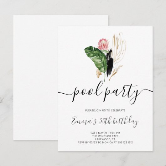 Pool Party Modern Birthday Uitnodiging Briefkaart (Voorkant / Achterkant)