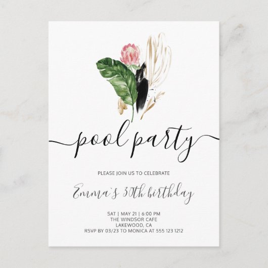 Pool Party Modern Birthday Uitnodiging Briefkaart (Voorkant)