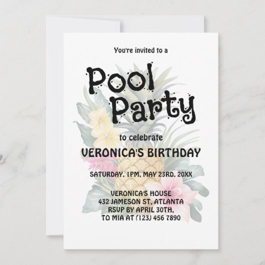 Pool Party Modern Summer Birthday Kaart (Voorkant)