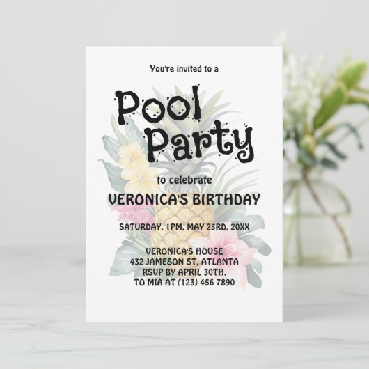 Pool Party Modern Summer Birthday Kaart (Staand voorkant)