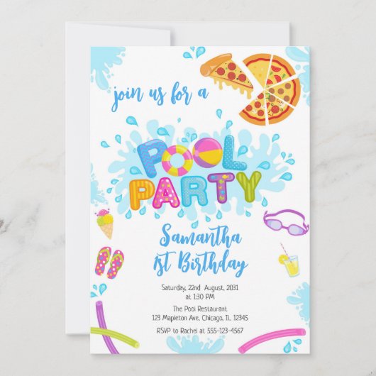 Pool Party | Modern Summer Themed Birthday Party Kaart (Voorkant)