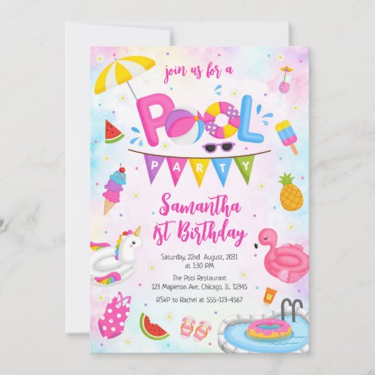 Pool Party | Modern Summer Themed Birthday Party Kaart (Voorkant)
