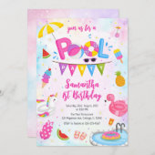 Pool Party | Modern Summer Themed Birthday Party Kaart (Voorkant / Achterkant)