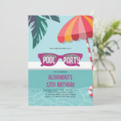 Pool Party Modern Tropical Leaf Schattige Tiener V Kaart (Staand voorkant)