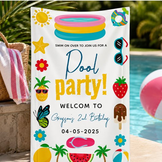 Pool Party | Moderne Zomer Thema Verjaardag Spandoek
