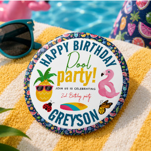 Pool Party Moderne Zomer Thema Verjaardagsfeestj Ronde Button 5,7 Cm