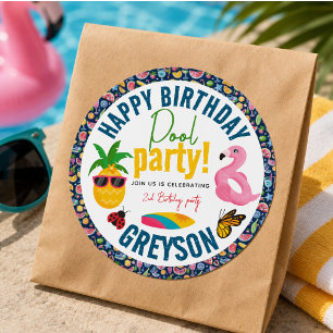 Pool Party Moderne Zomer Thema Verjaardagsfeestj Ronde Sticker