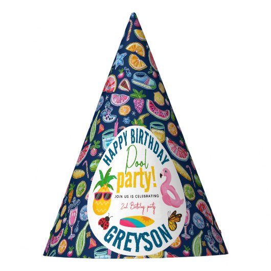 Pool Party | Moderne zomerdag met gemarmerde verja Feesthoedjes (Voorkant)