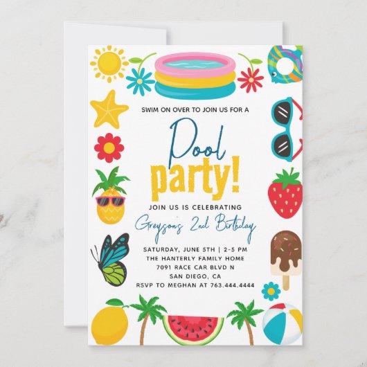 Pool Party | Moderne zomerdag met gemarmerde verja Kaart