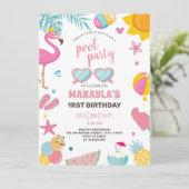 Pool Party | Moderne zomerdag met gemarmerde verja Kaart (Staand voorkant)