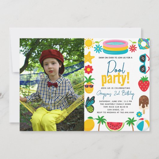 Pool Party | Moderne zomerdag met gemarmerde verja Kaart (Voorkant)