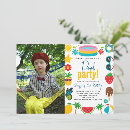 Pool Party | Moderne zomerdag met gemarmerde verja Kaart (Staand voorkant)