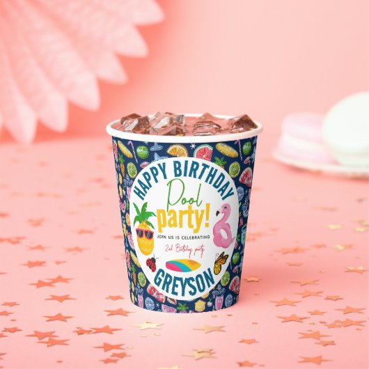 Pool Party | Moderne zomerdag met gemarmerde verja Papieren Bekers (Insitu)