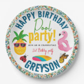 Pool Party | Moderne zomerdag met gemarmerde verja Papieren Bordje (Voorkant)