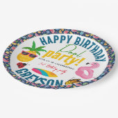 Pool Party | Moderne zomerdag met gemarmerde verja Papieren Bordje (Gekanteld)