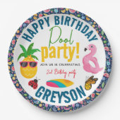 Pool Party | Moderne zomerdag met gemarmerde verja Papieren Bordje (Voorkant)