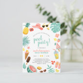 Pool Party | Moderne zomerdag met gemarmerde verja Uitnodiging Briefkaart (Staand voorkant)
